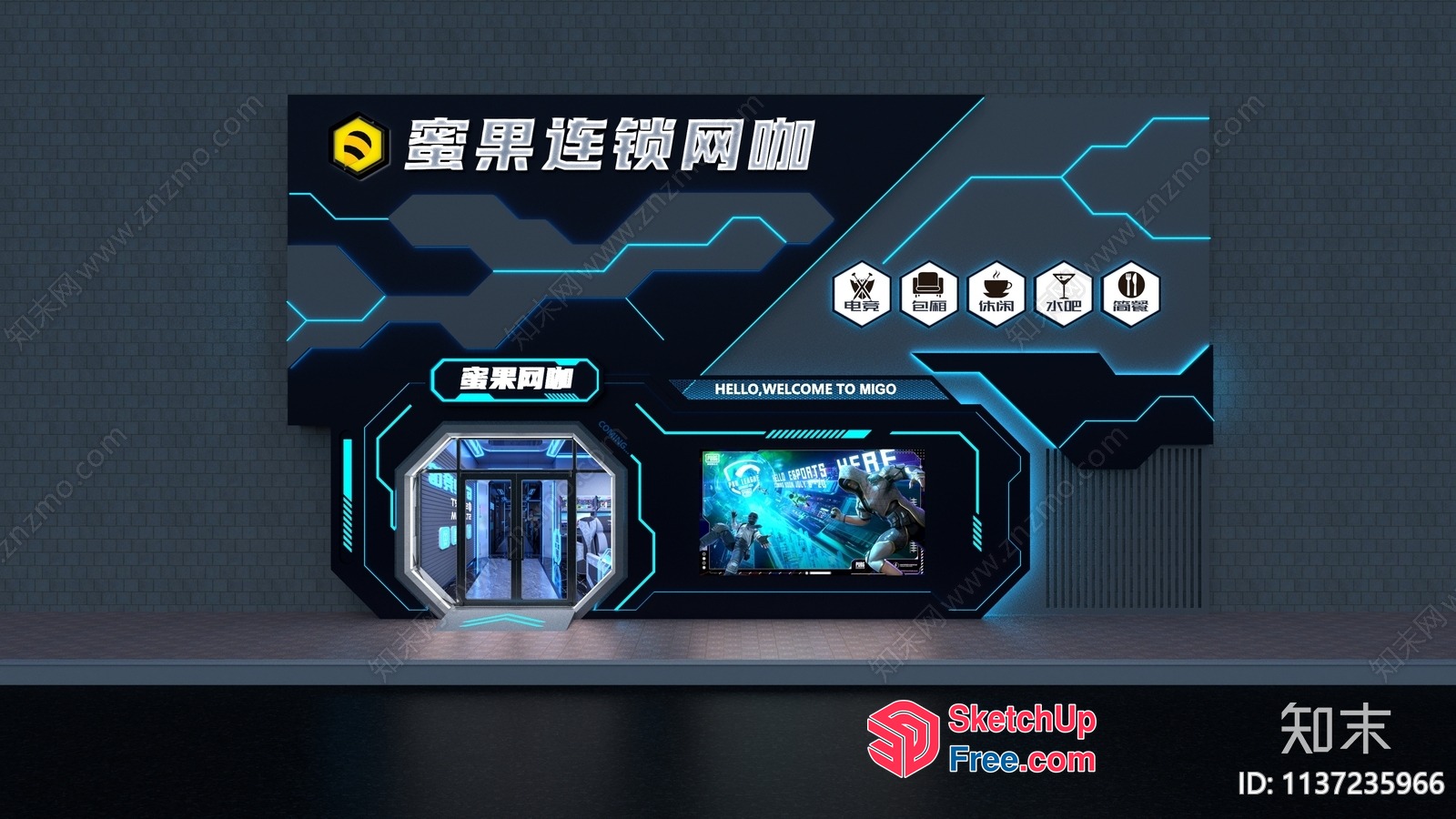 Futuristic Modern Space With Neon Lights And Digital Displays 3D SketchUp File