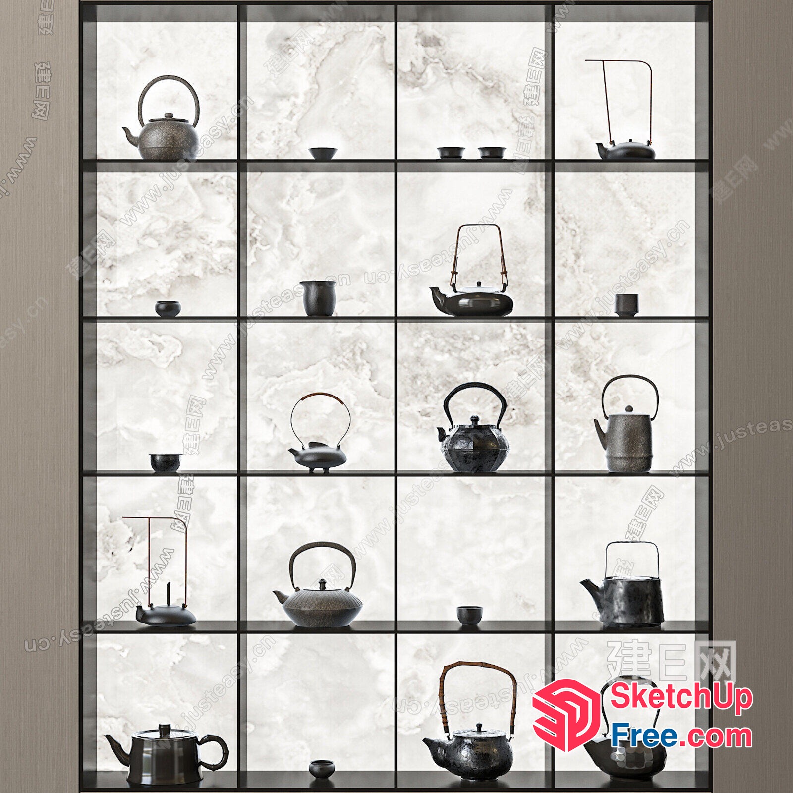Elegant Modern Display Of Traditional Japanese Teapots 3D SketchUp File