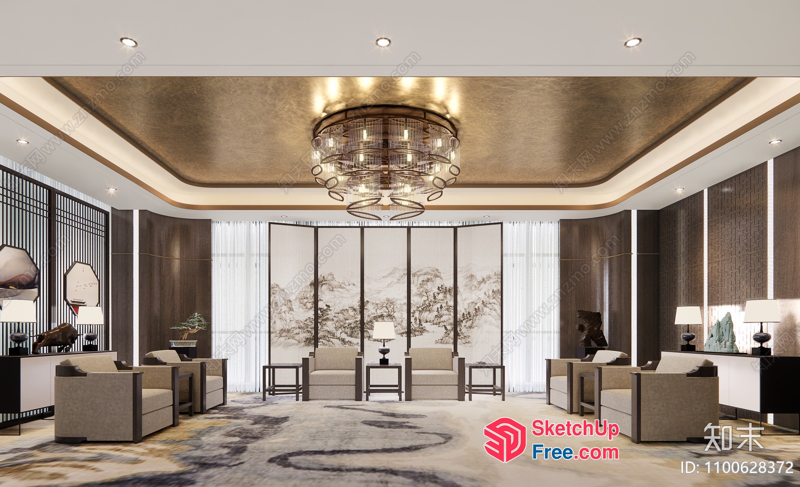 Elegant Living Room With Traditional Chinese Decor 3D SketchUp File