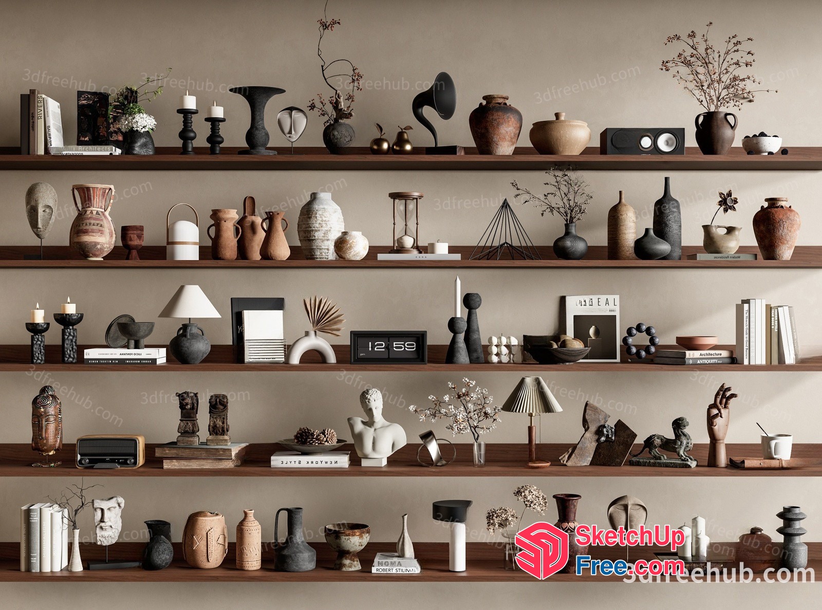 Decorative Shelf With Various Objects And Decorations 3D SketchUp File