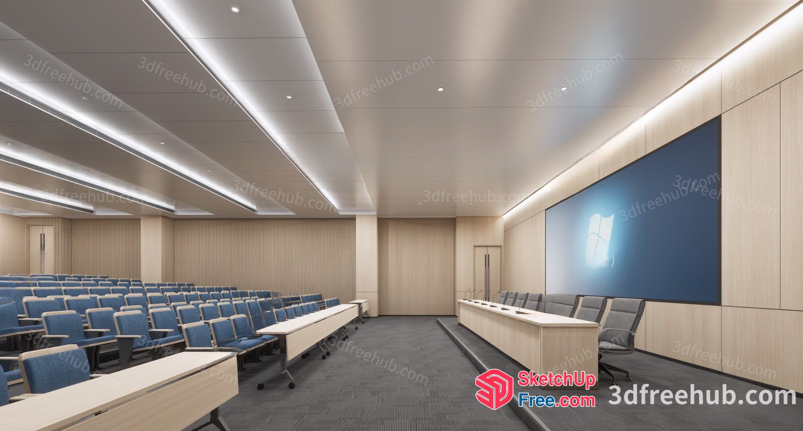 Conference Room With Large Screen And Chairs 3D SketchUp File