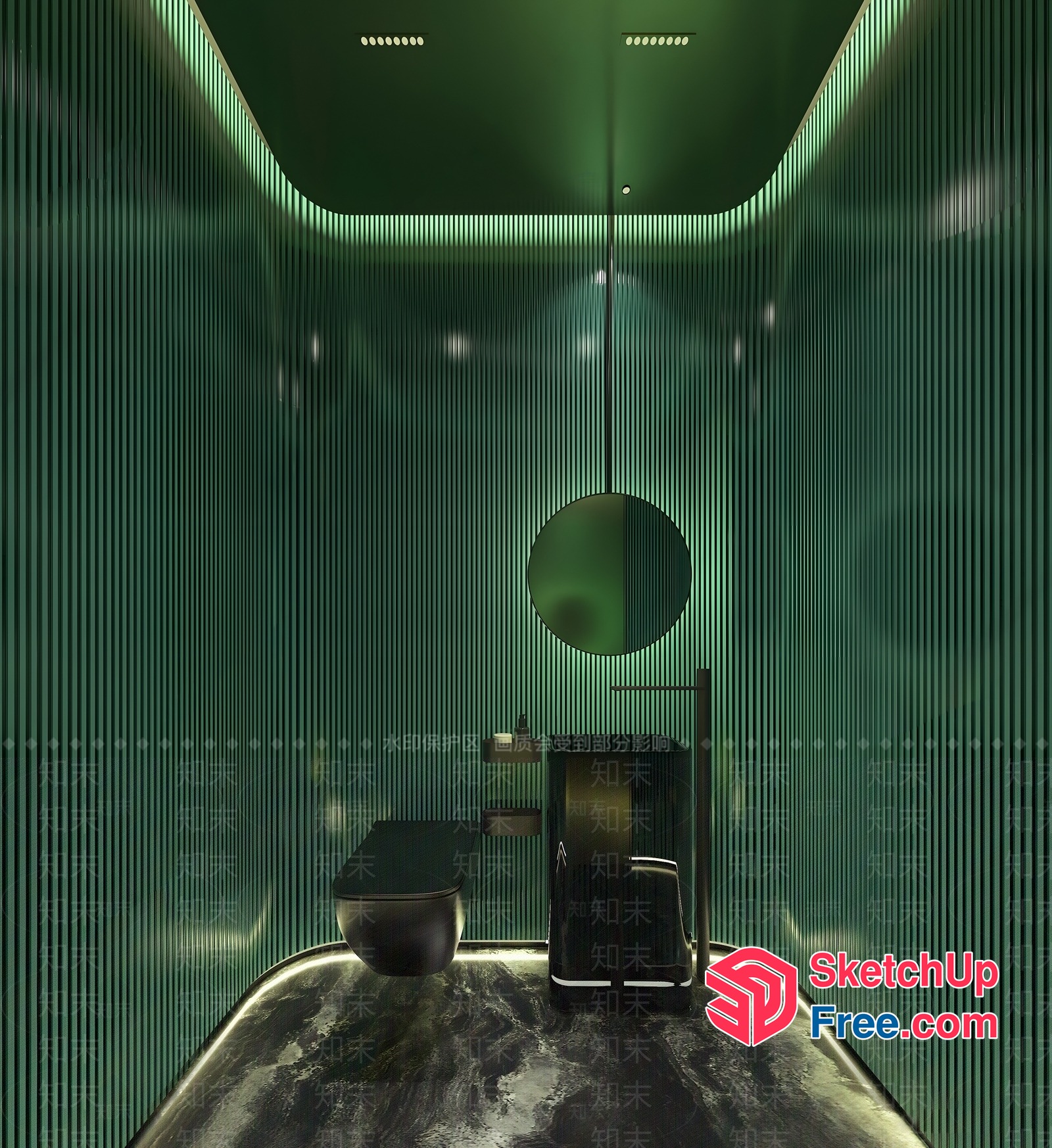Modern Dark Green Bathroom Interior 3D SketchUp File