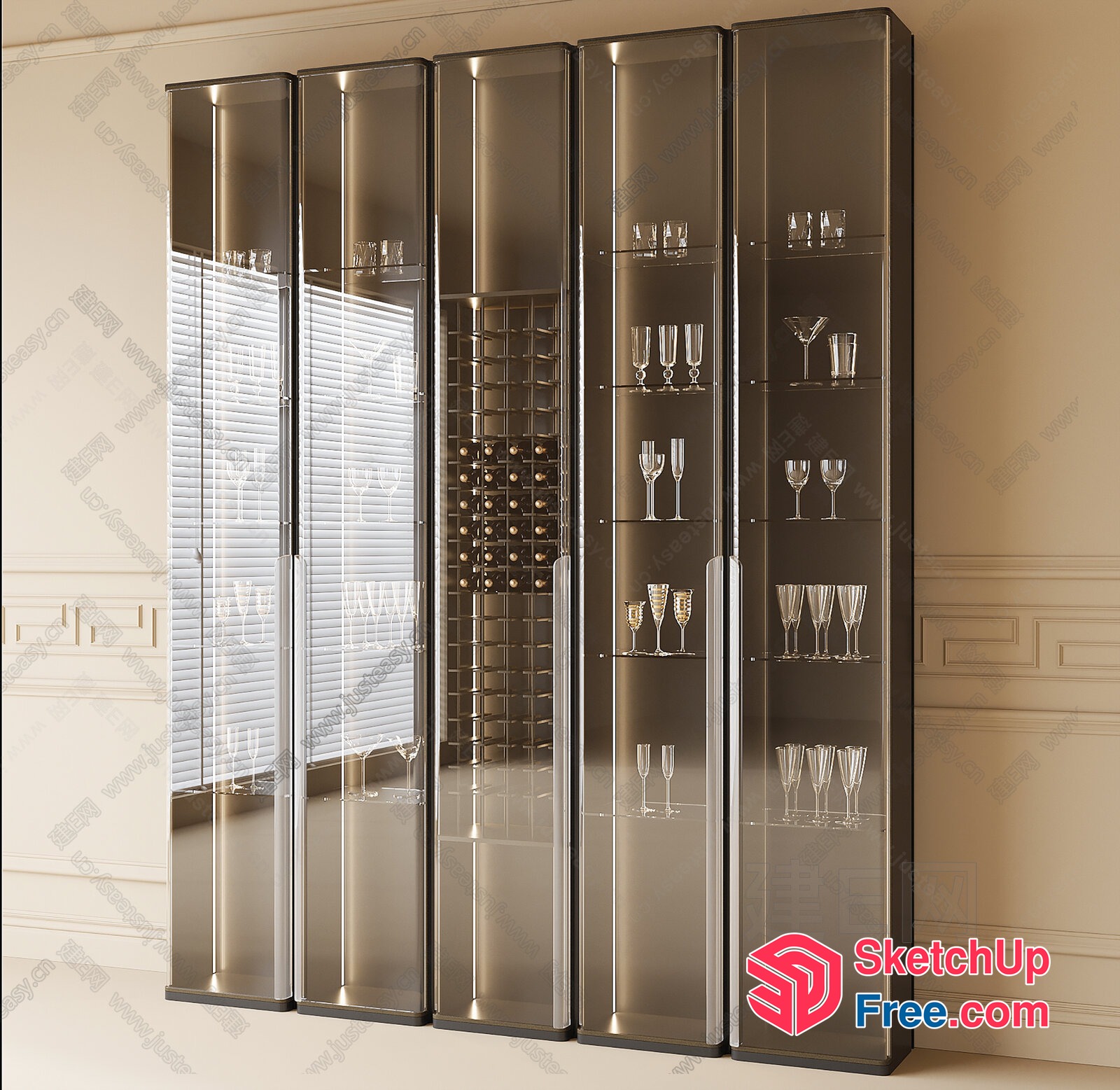 Luxurious Modern Wine Cabinet With Glass Doors 3D SketchUp File