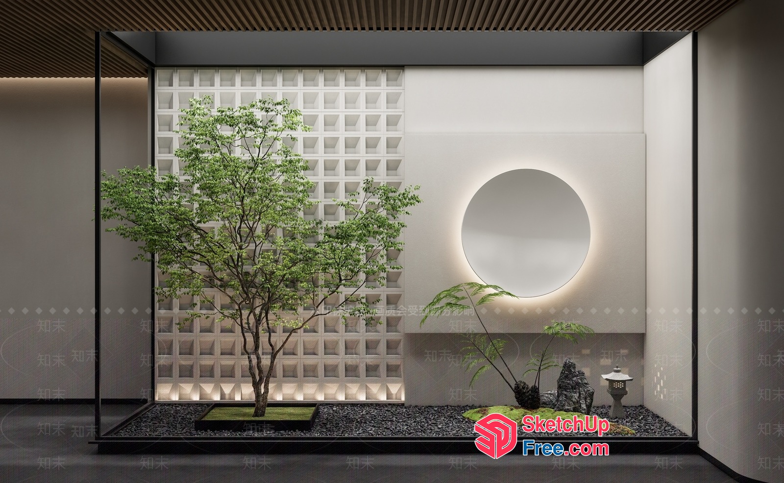 Elegant Japanese Style Garden Interior With Minimalist Decor 3D SketchUp File