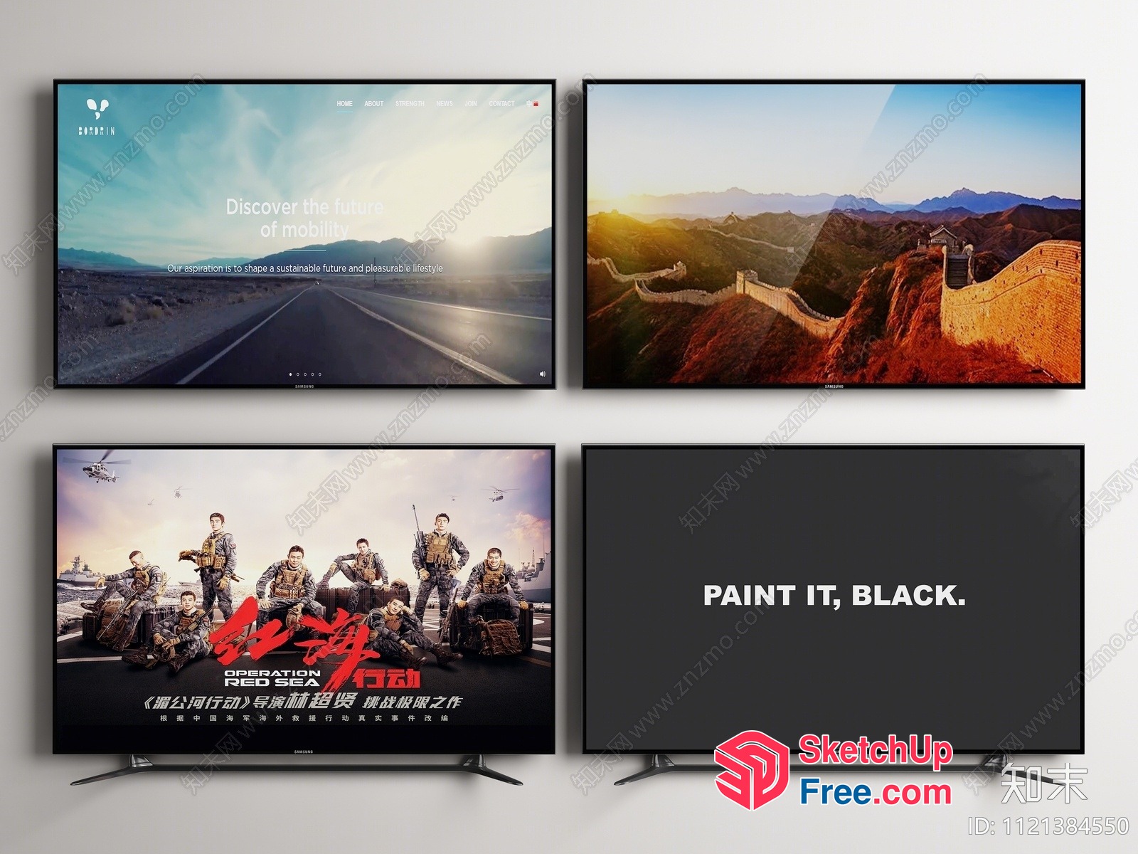 Four Tv Screens Displaying Different Images 3D SketchUp File