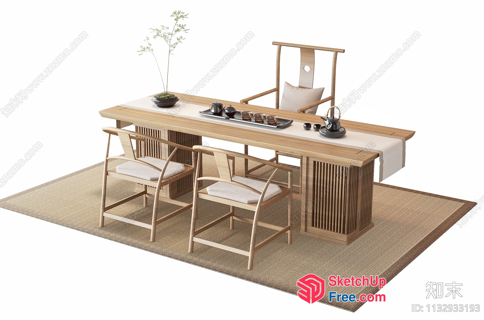 Elegant Modern Japanese Style Dining Table 3D SketchUp File