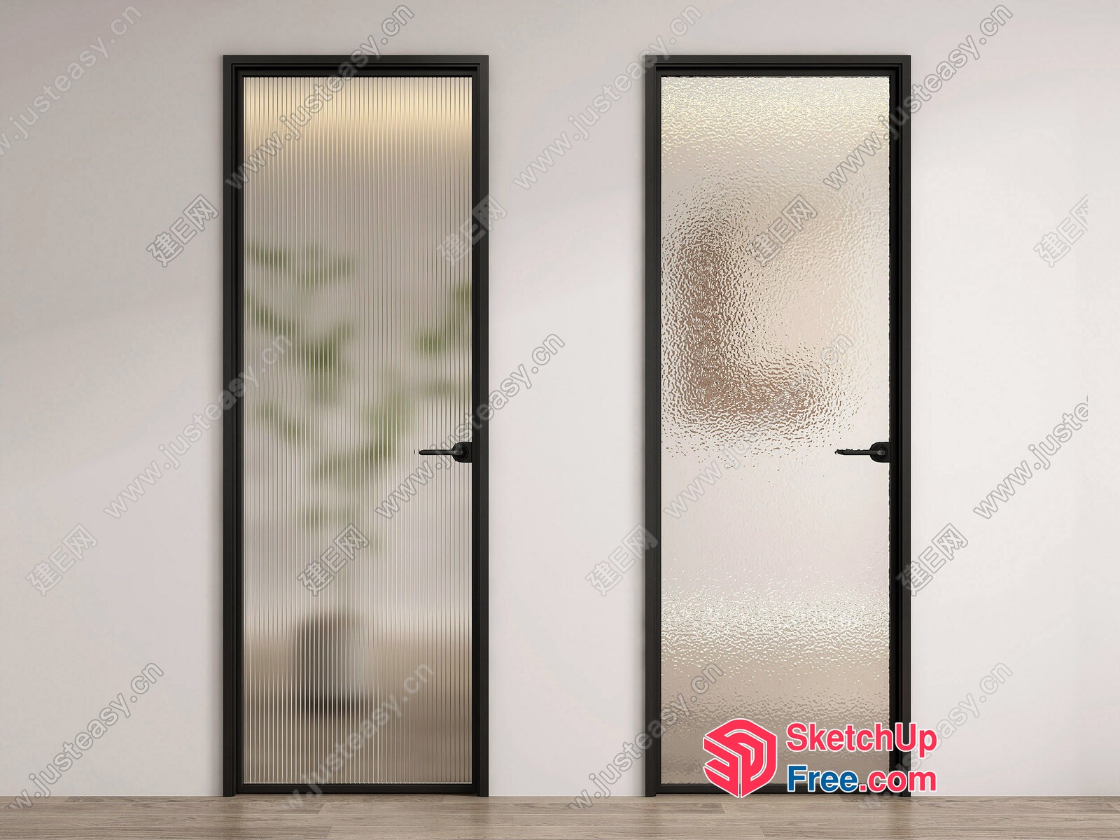 Two Glass Doors In A Modern Interior Setting 3D SketchUp File