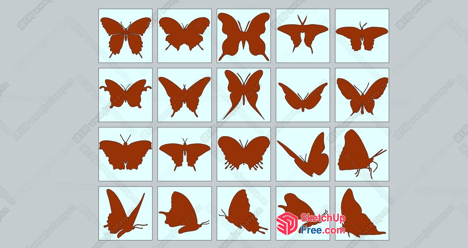 Brown Butterfly Silhouettes On White Background 3D SketchUp File