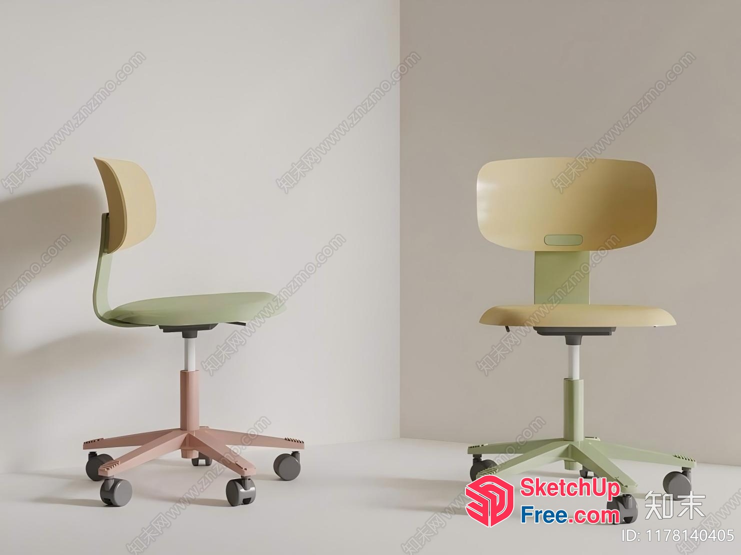 Pastel-Colored Office Chairs With Wheels 3D SketchUp File