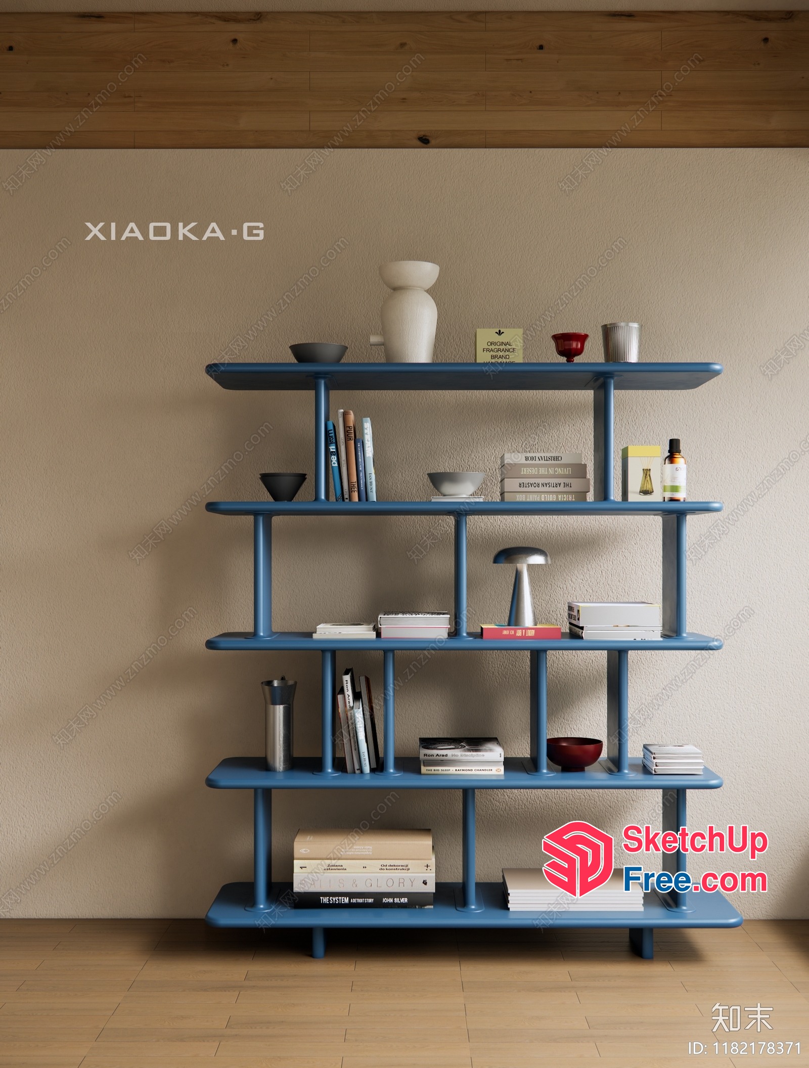 Blue Shelving Unit With Books And Decor 3D SketchUp File