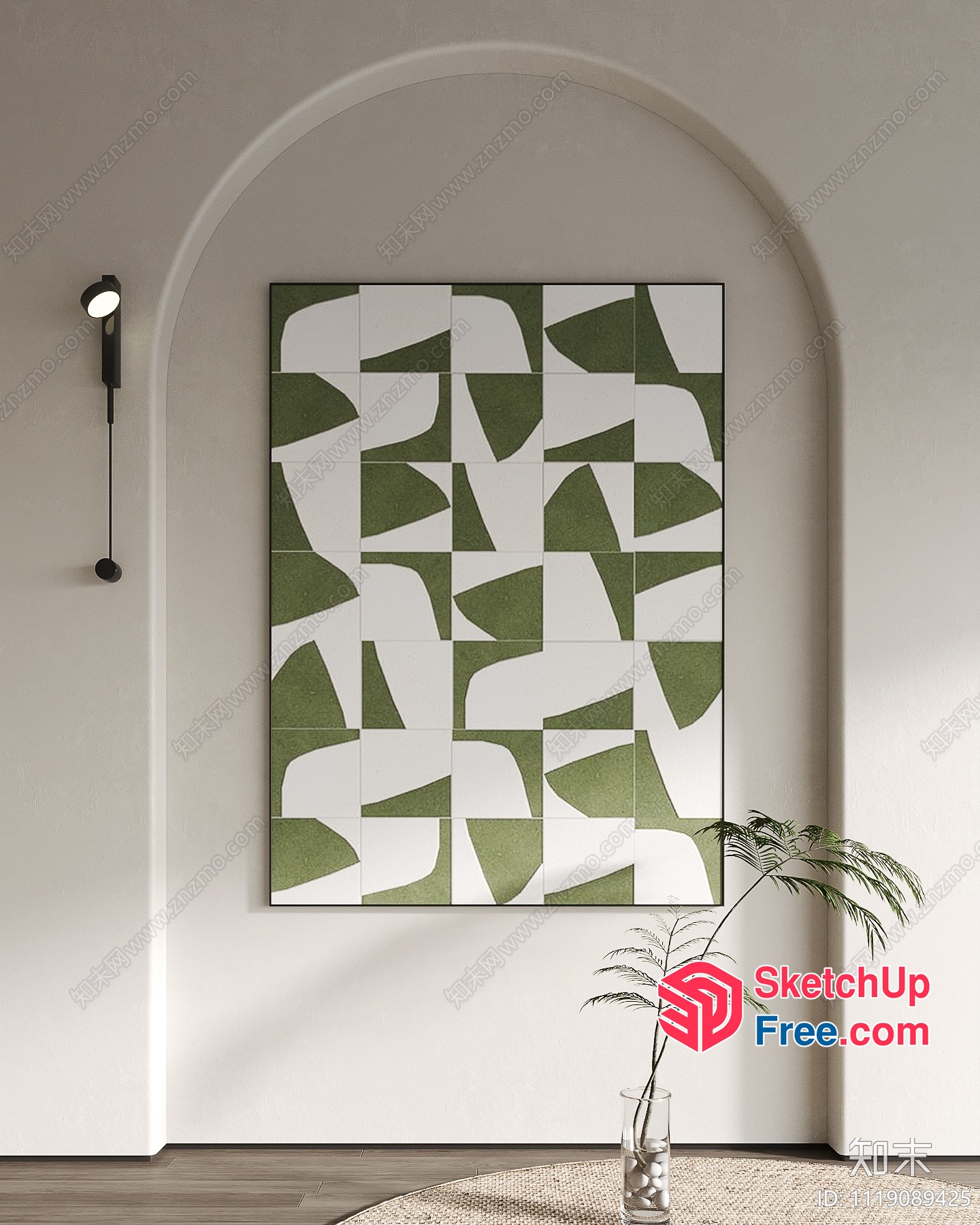 Geometric Artwork In A White And Green Color Scheme 3D SketchUp File