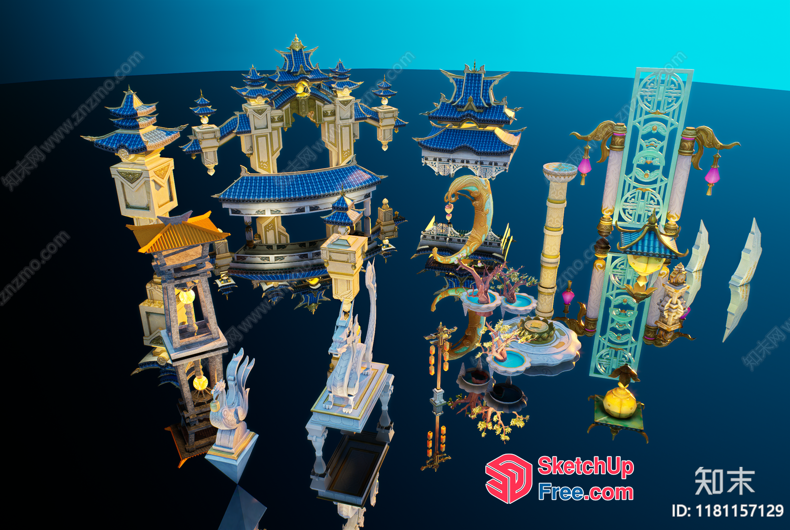 Asian-Inspired Architectural Elements 3D SketchUp File