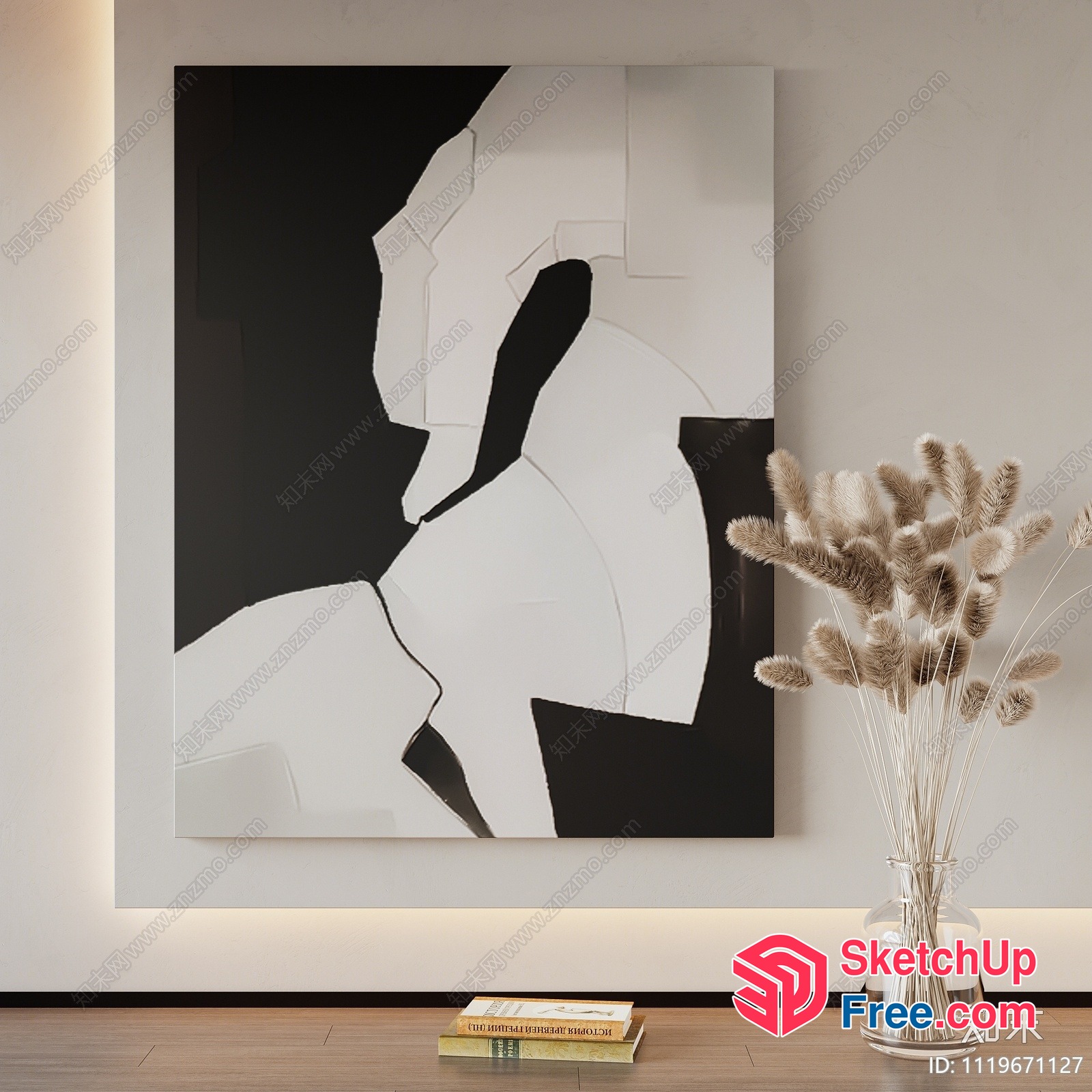 Minimalist Black And White Abstract Art Piece 3D SketchUp File
