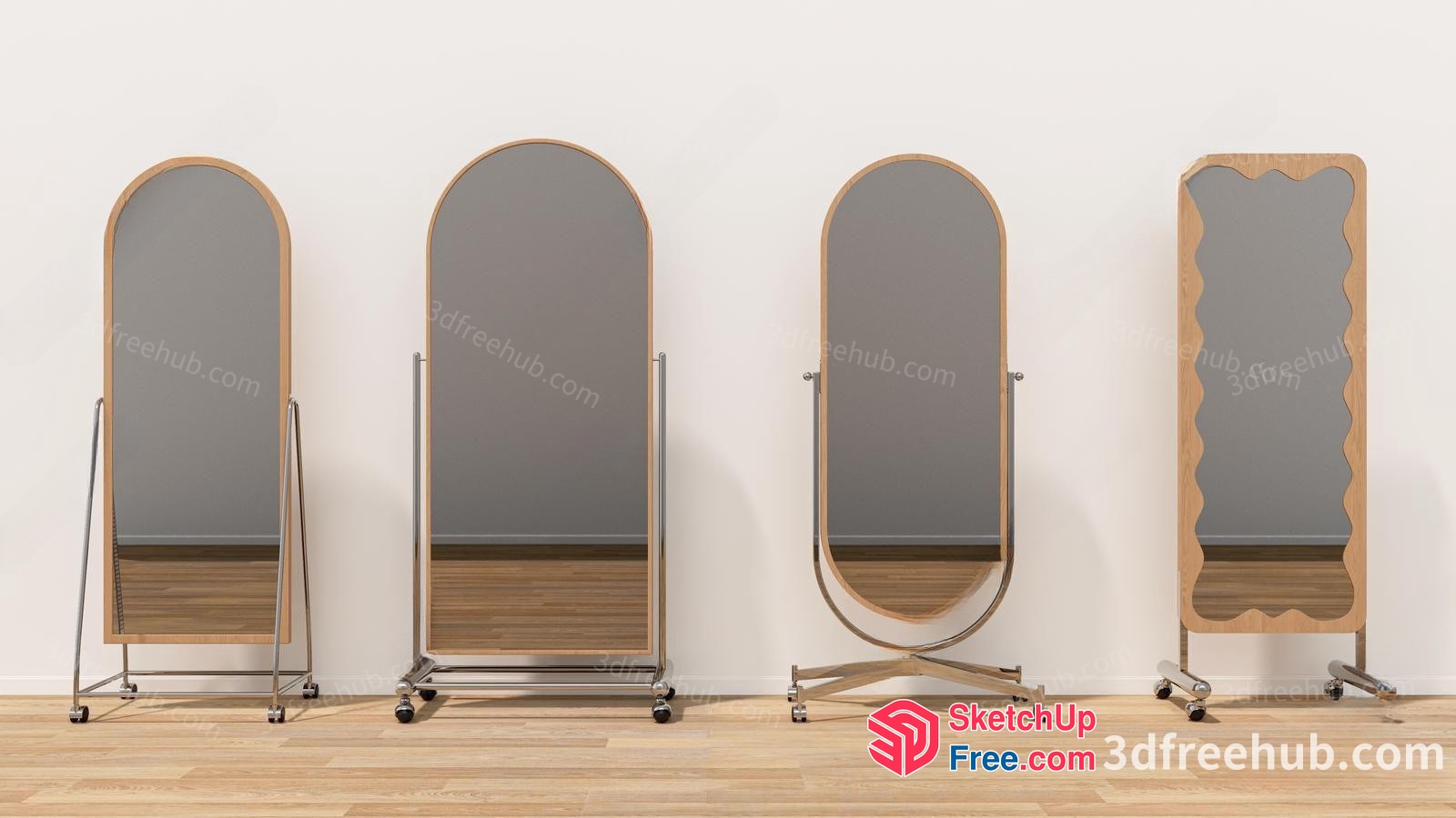 Four Standing Mirrors With Various Frames 3D SketchUp File