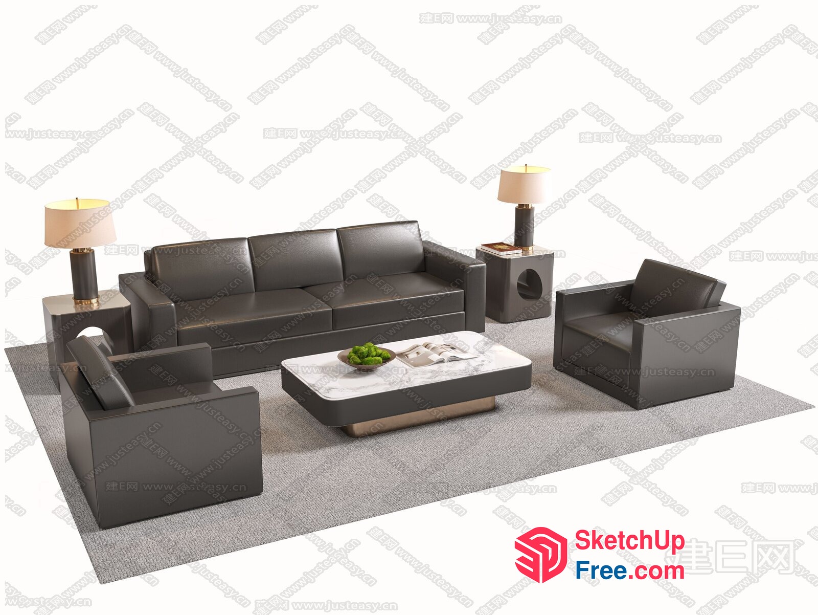 Modern Living Room Furniture Set With Sofa And Chairs 3D SketchUp File