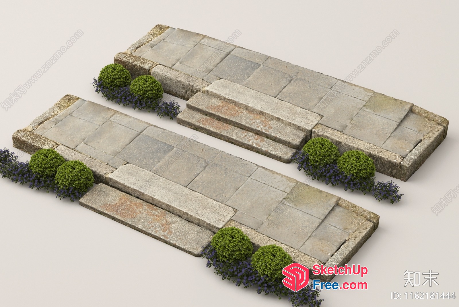 Elegant Stone Pathway With Greenery And Flowers 3D SketchUp File