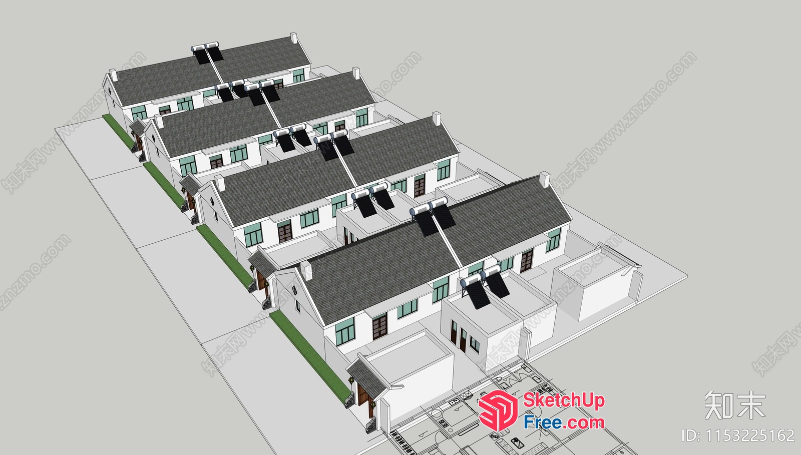 3D Architectural Drawing Of A Row Of Townhouses 3D SketchUp File