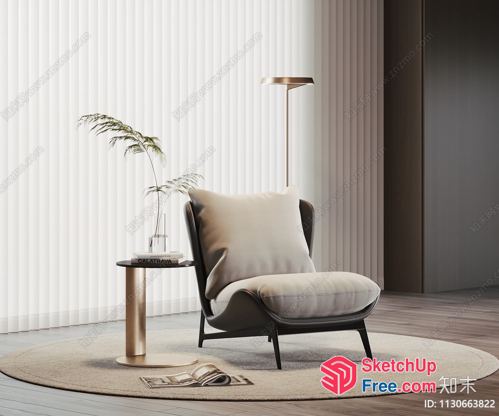 Elegant Modern Living Room Interior With White Blinds 3D SketchUp File