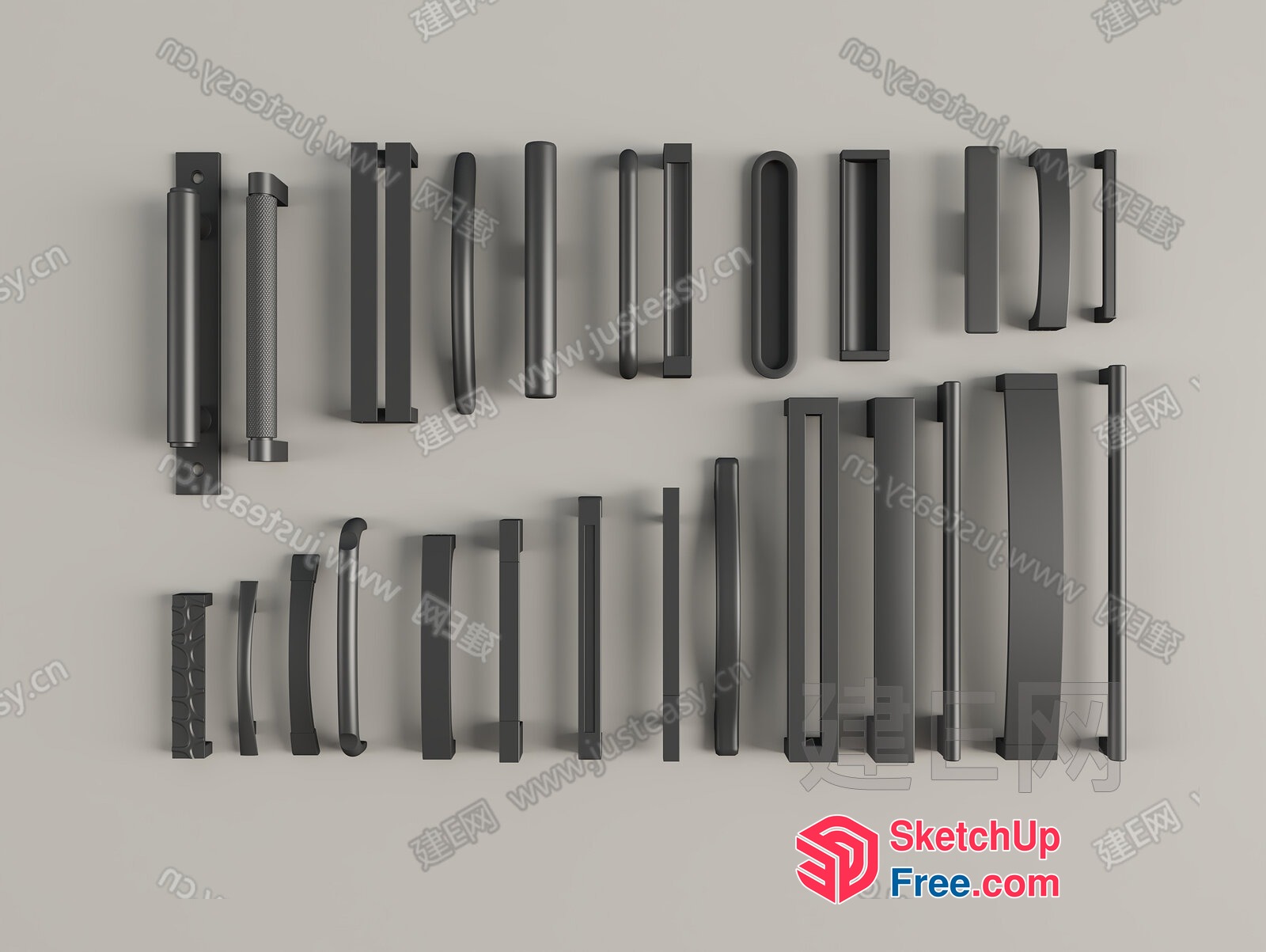 Assorted Black And Gray Door Handle Collection 3D SketchUp File