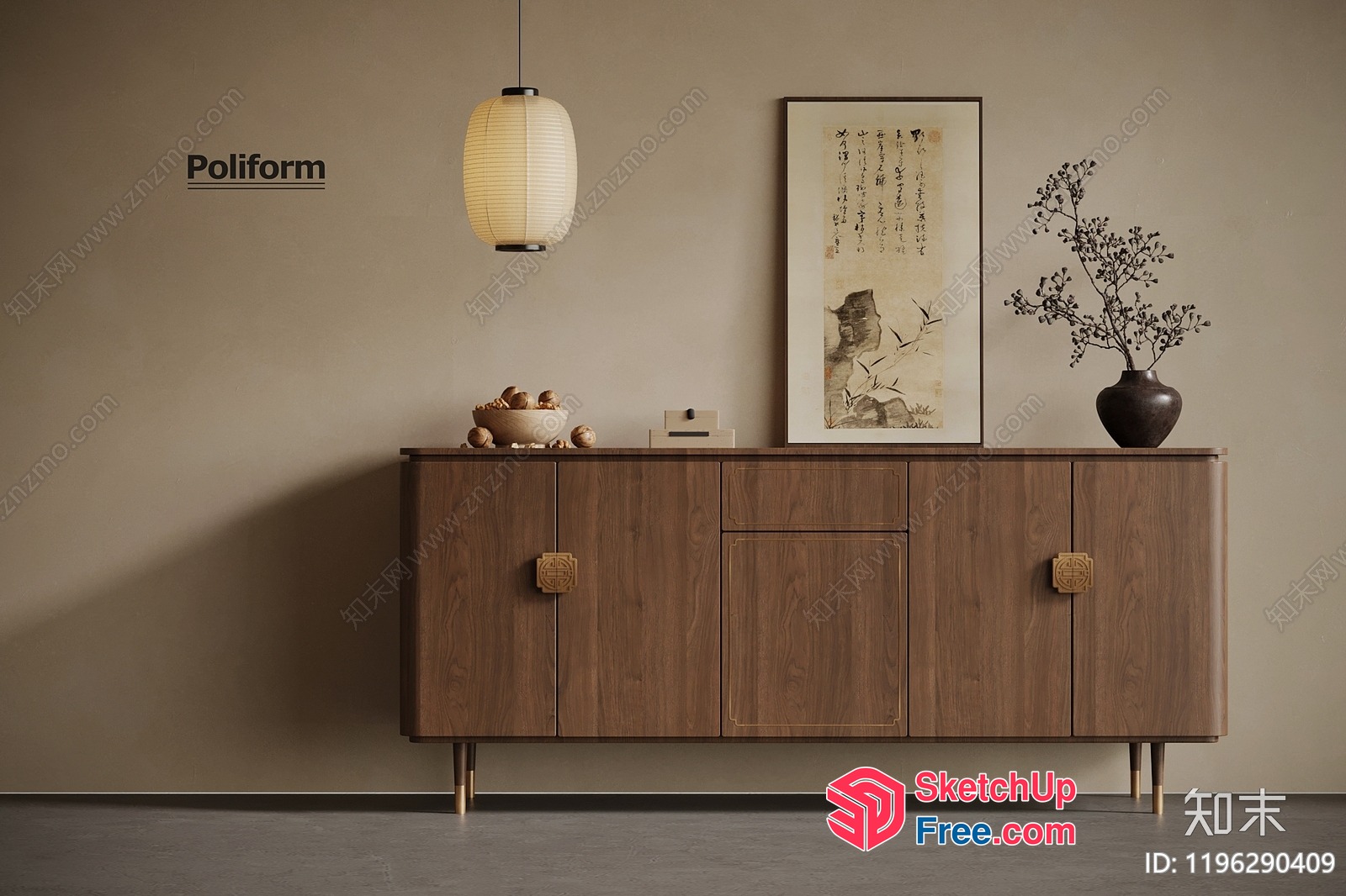 Elegant Wooden Sideboard With Decorative Accents 3D SketchUp File