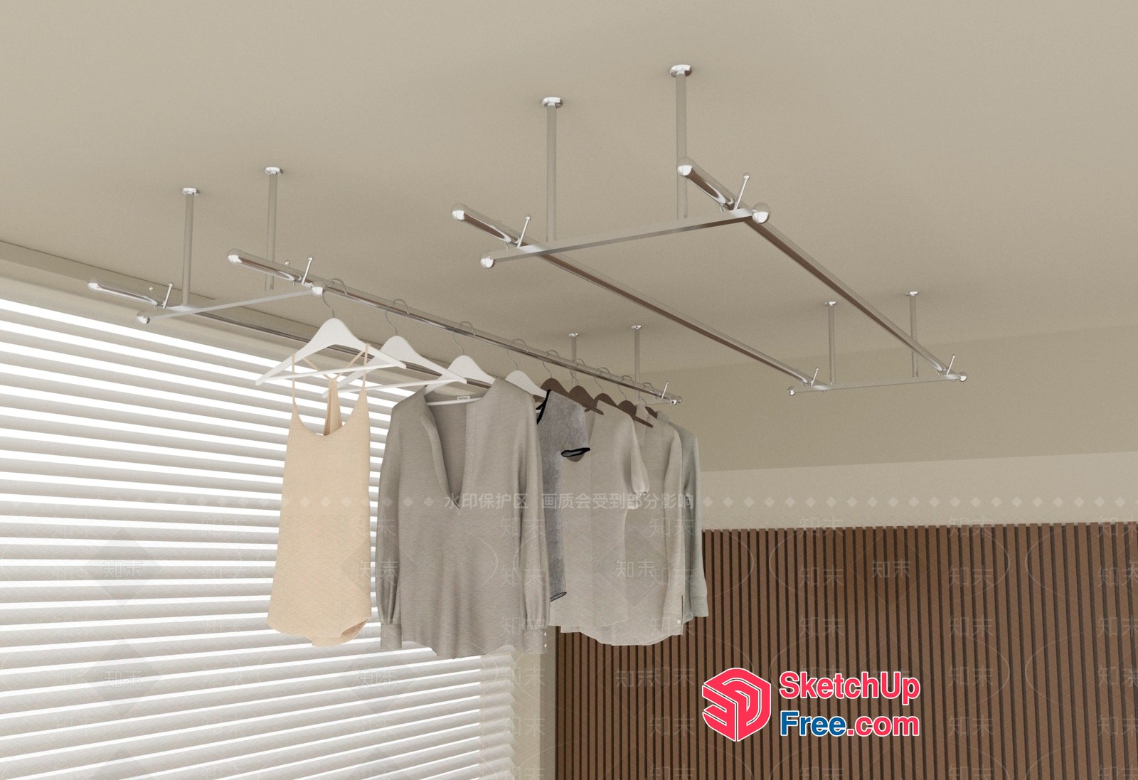 Modern Ceiling-Mounted Clothing Rack System 3D SketchUp File