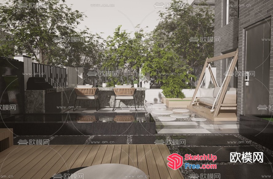 Modern Outdoor Living Space With Elegant Furniture 3D SketchUp File