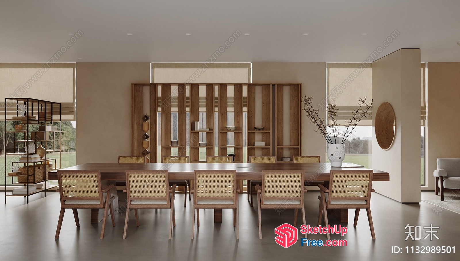 Elegant Dining Room With Wooden Table And Chairs 3D SketchUp File