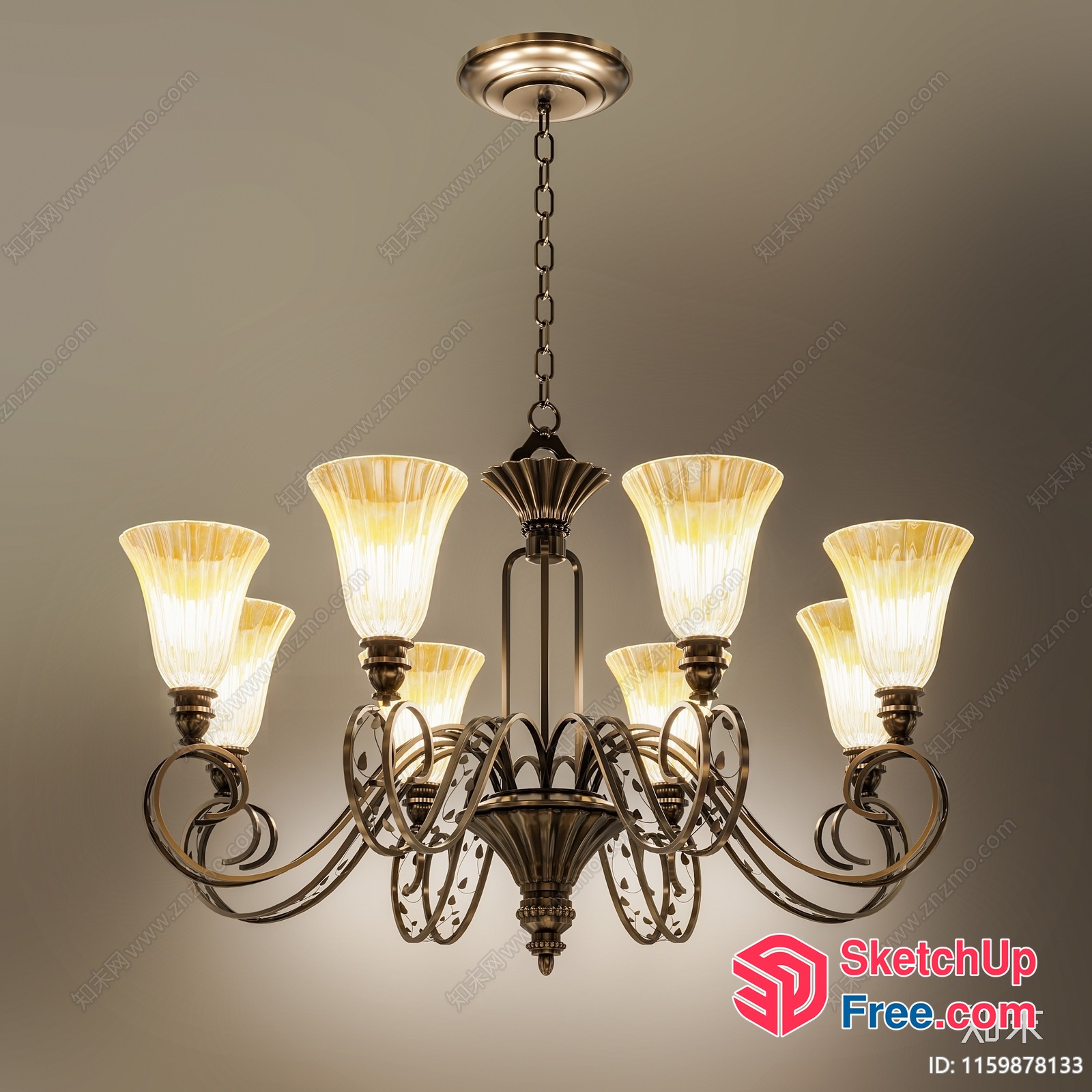 Ornate Chandelier With Six Lights 3D SketchUp File