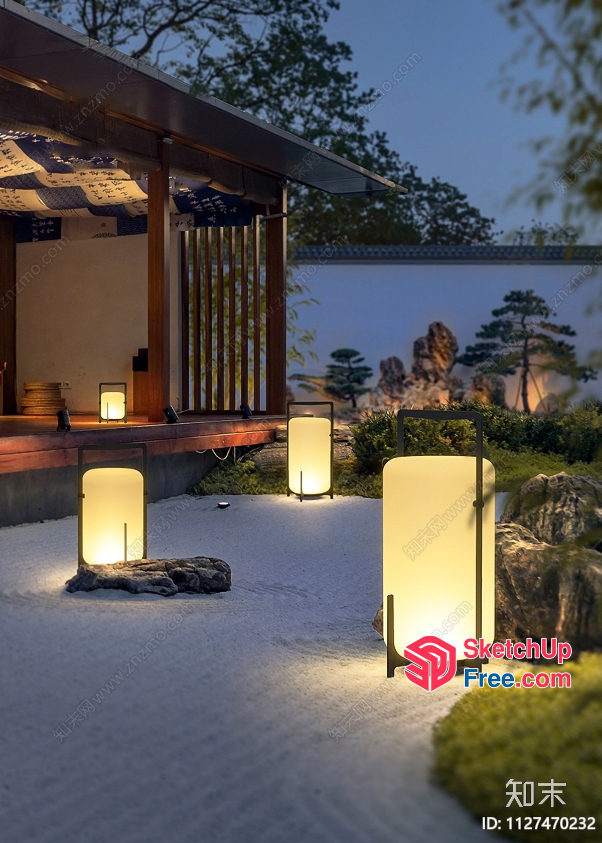 Serene Japanese-Style Outdoor Lighting 3D SketchUp File