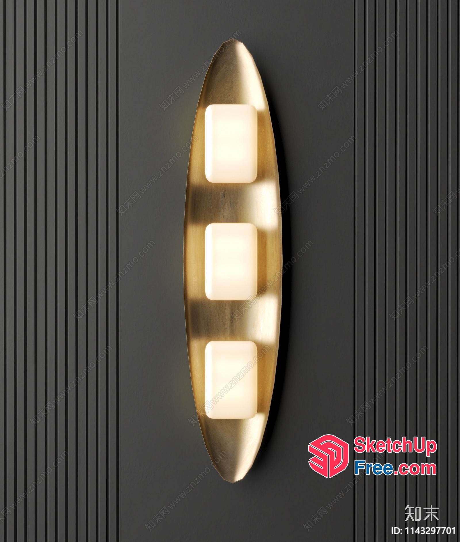 Modern Gold Light Fixture With Three Square Lights 3D SketchUp File