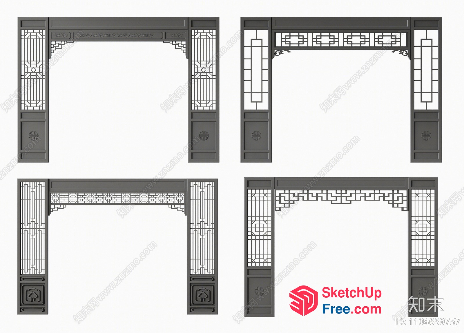 Ornate Asian-Inspired Window And Door Frame Designs 3D SketchUp File