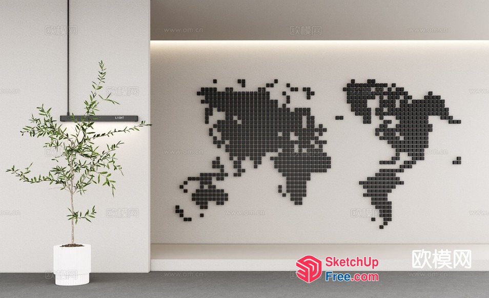 Minimalist Modern World Map Wall Decor 3D SketchUp File