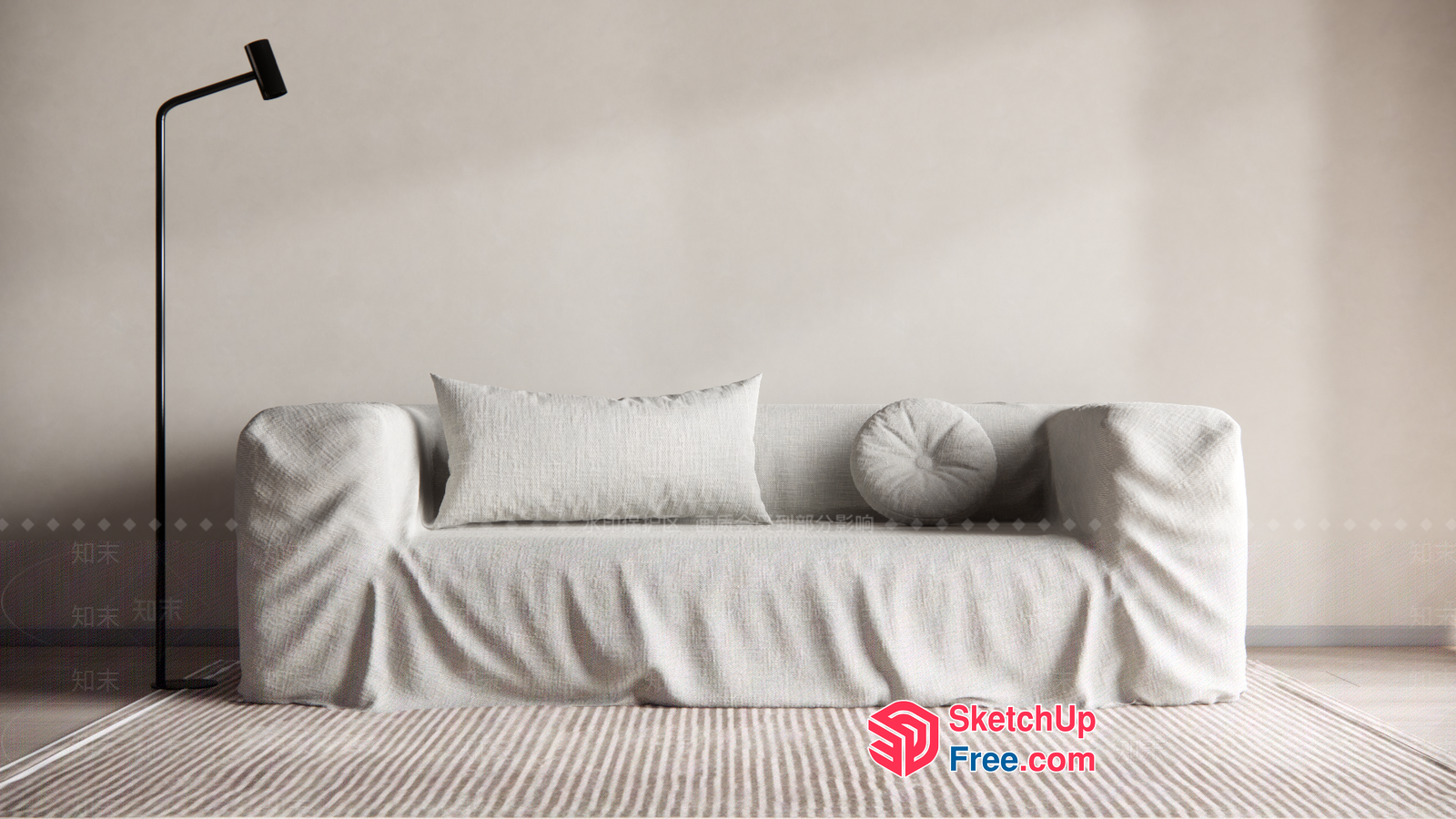 Minimalist White Sofa In Neutral Room Setting 3D SketchUp File