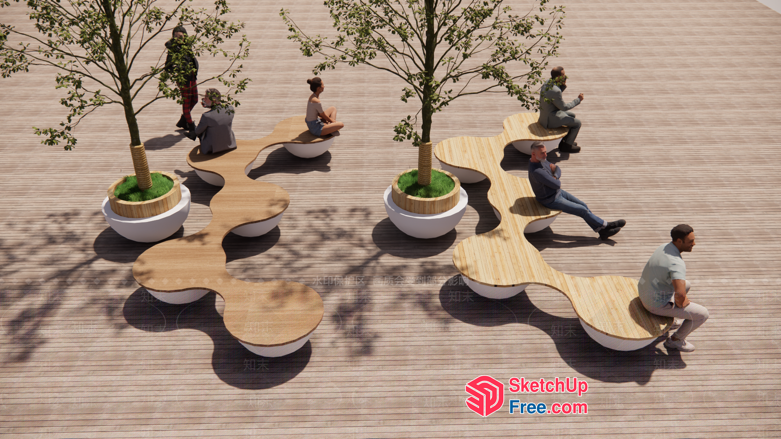 Organic Shaped Outdoor Seating And Planters 3D SketchUp File
