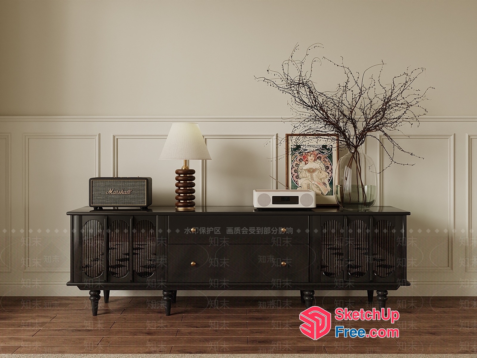 Elegant Dark Wood Sideboard With Modern Electronics 3D SketchUp File