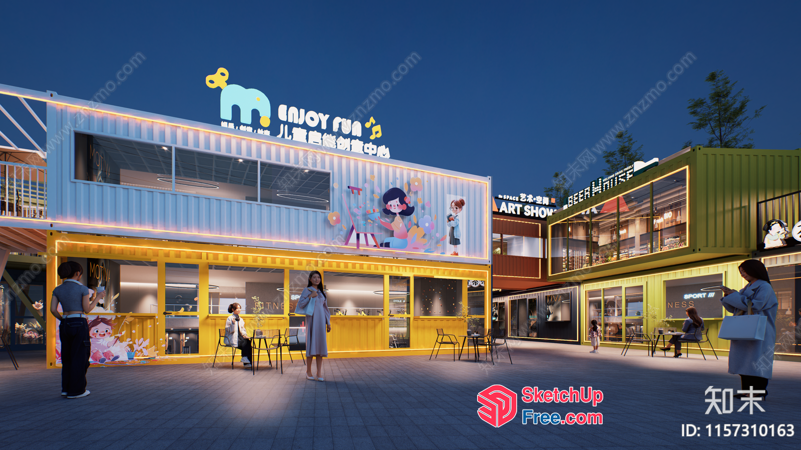 Vibrant Night Market Scene 3D SketchUp File