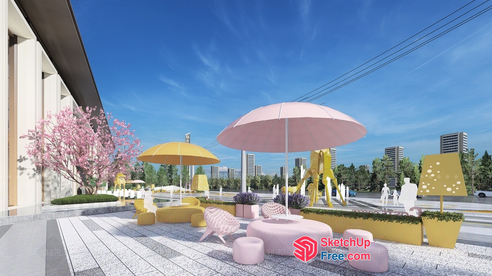 Modern Outdoor Space With Vibrant Decor 3D SketchUp File