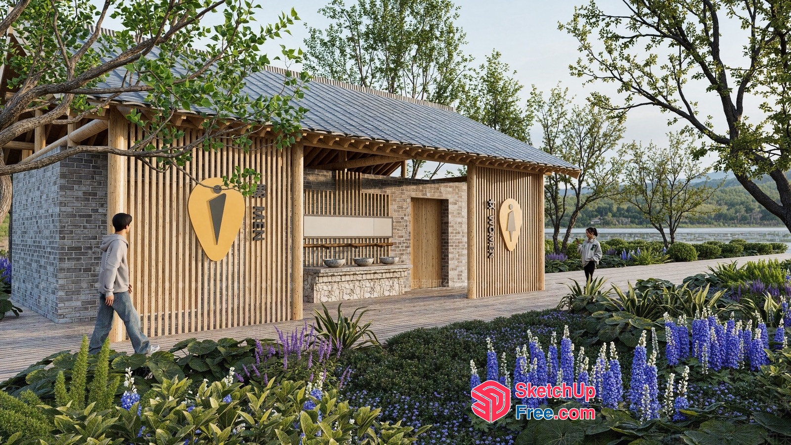Modern Wood And Stone Exterior Design 3D SketchUp File