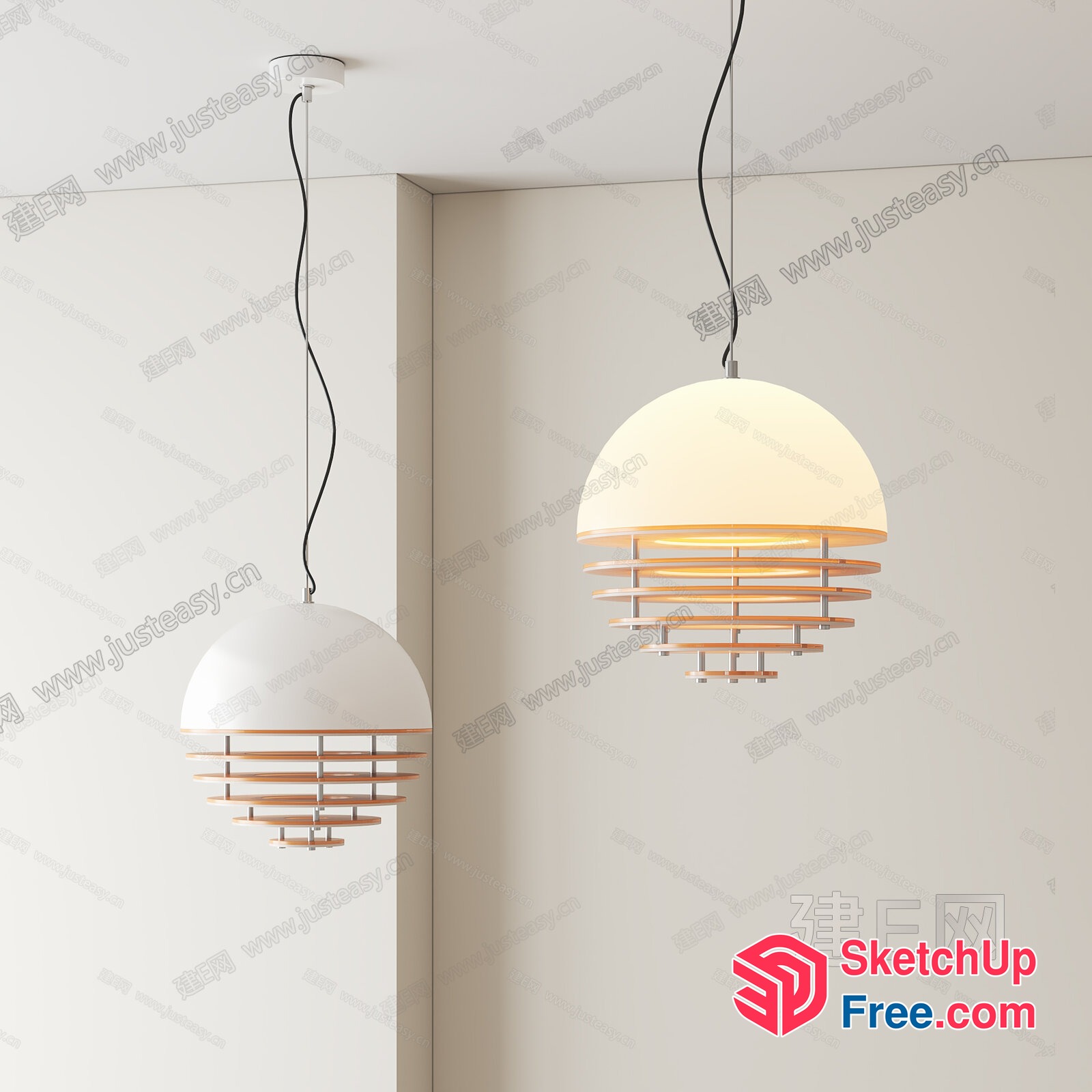 Modern White And Wood Hanging Lights 3D SketchUp File