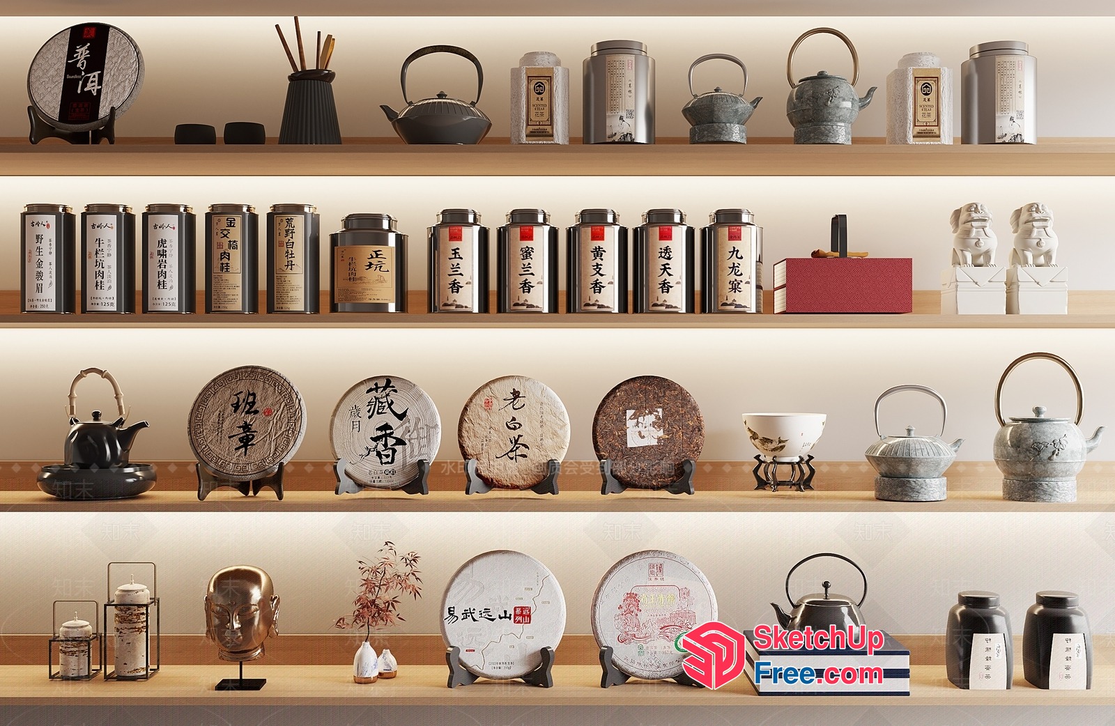 Asian-Inspired Tea Room Decor 3D SketchUp File