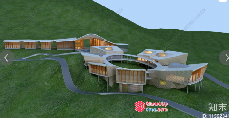 Modern Residential Building With Curved Roofline And Large Windows 3D SketchUp File