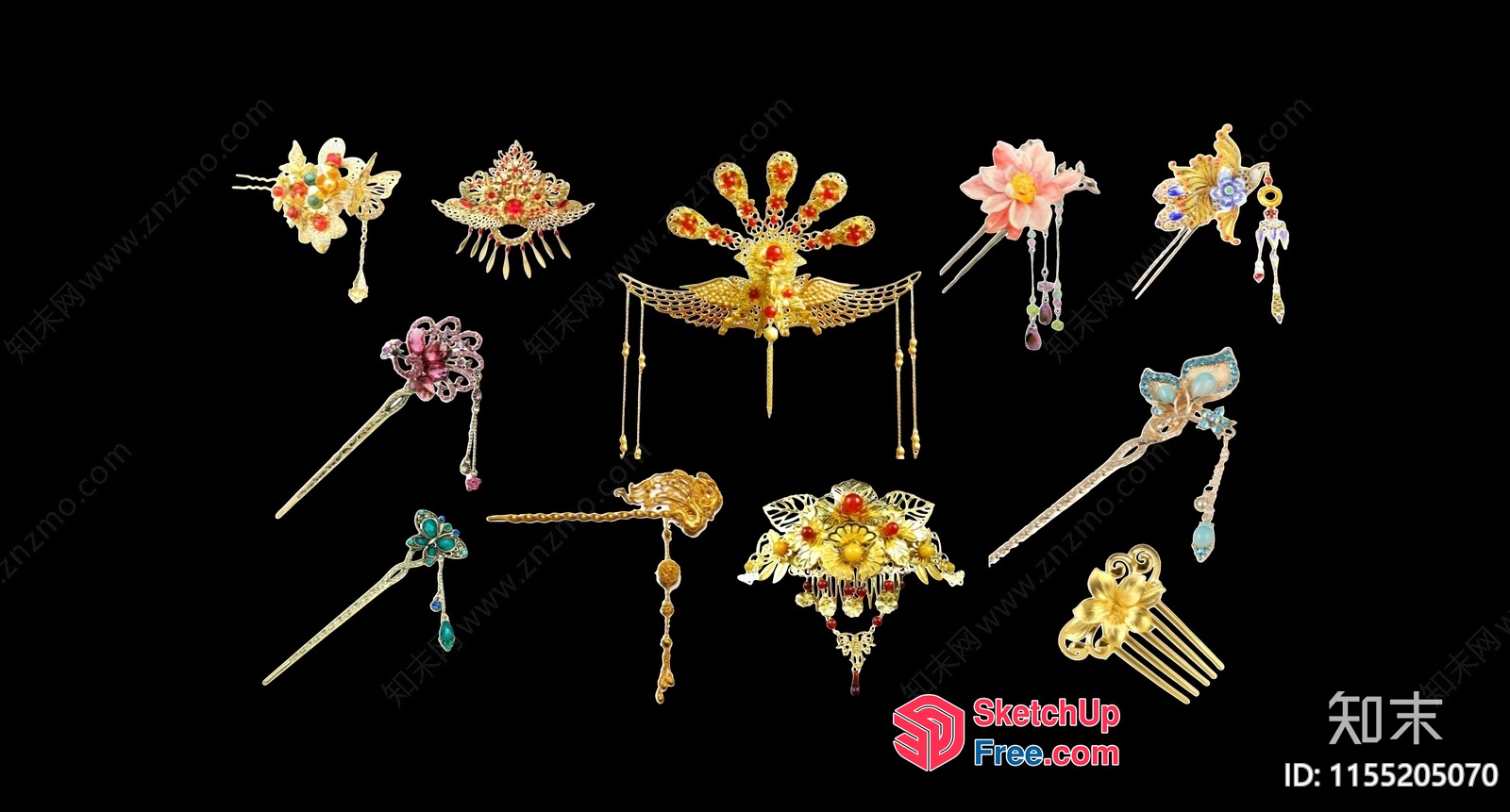 Asian-Inspired Decorative Hair Accessories 3D SketchUp File