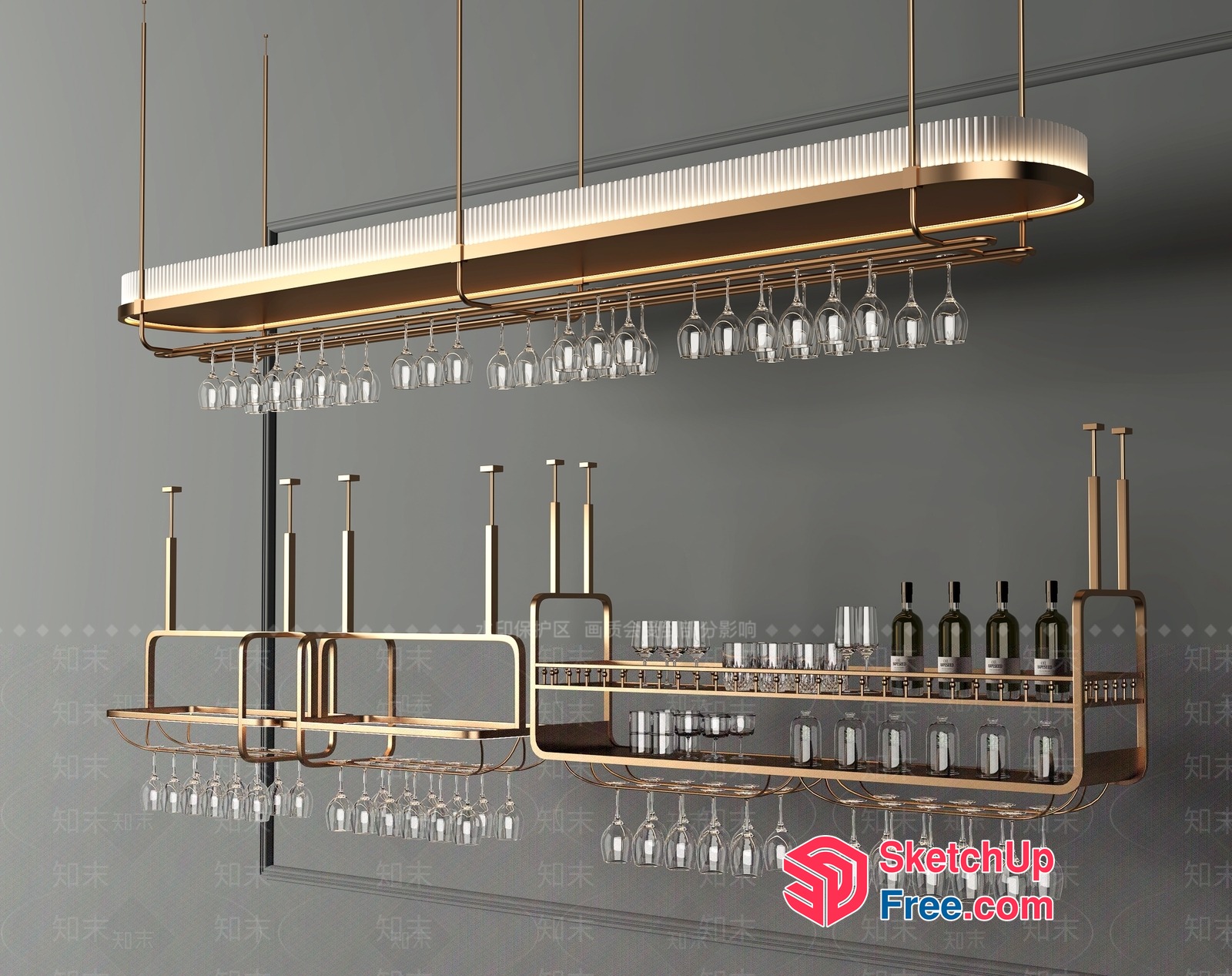 Elegant Gold And White Bar Lighting Fixture 3D SketchUp File