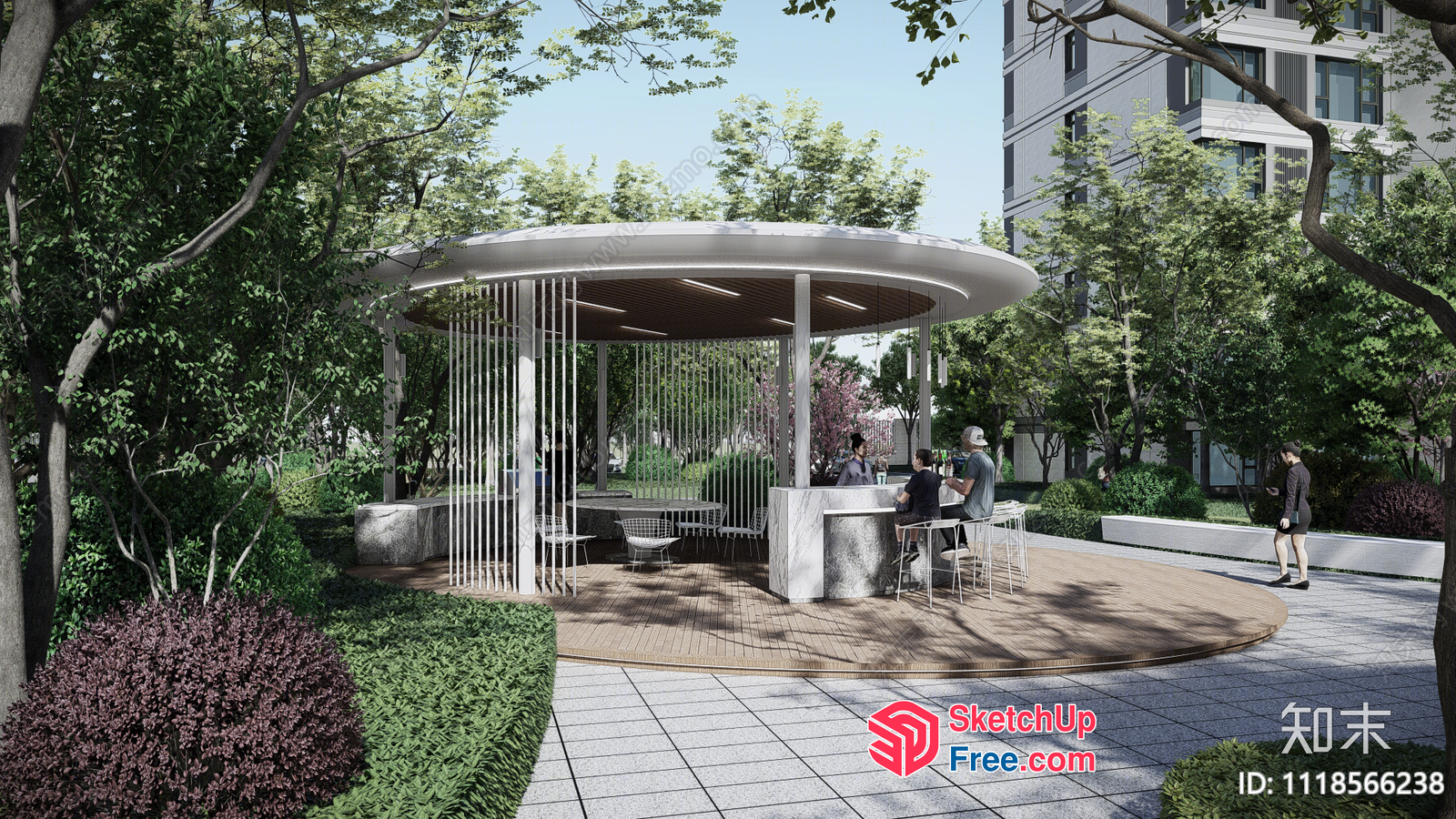Outdoor Pavilion With Bar Stools And Circular Roof 3D SketchUp File