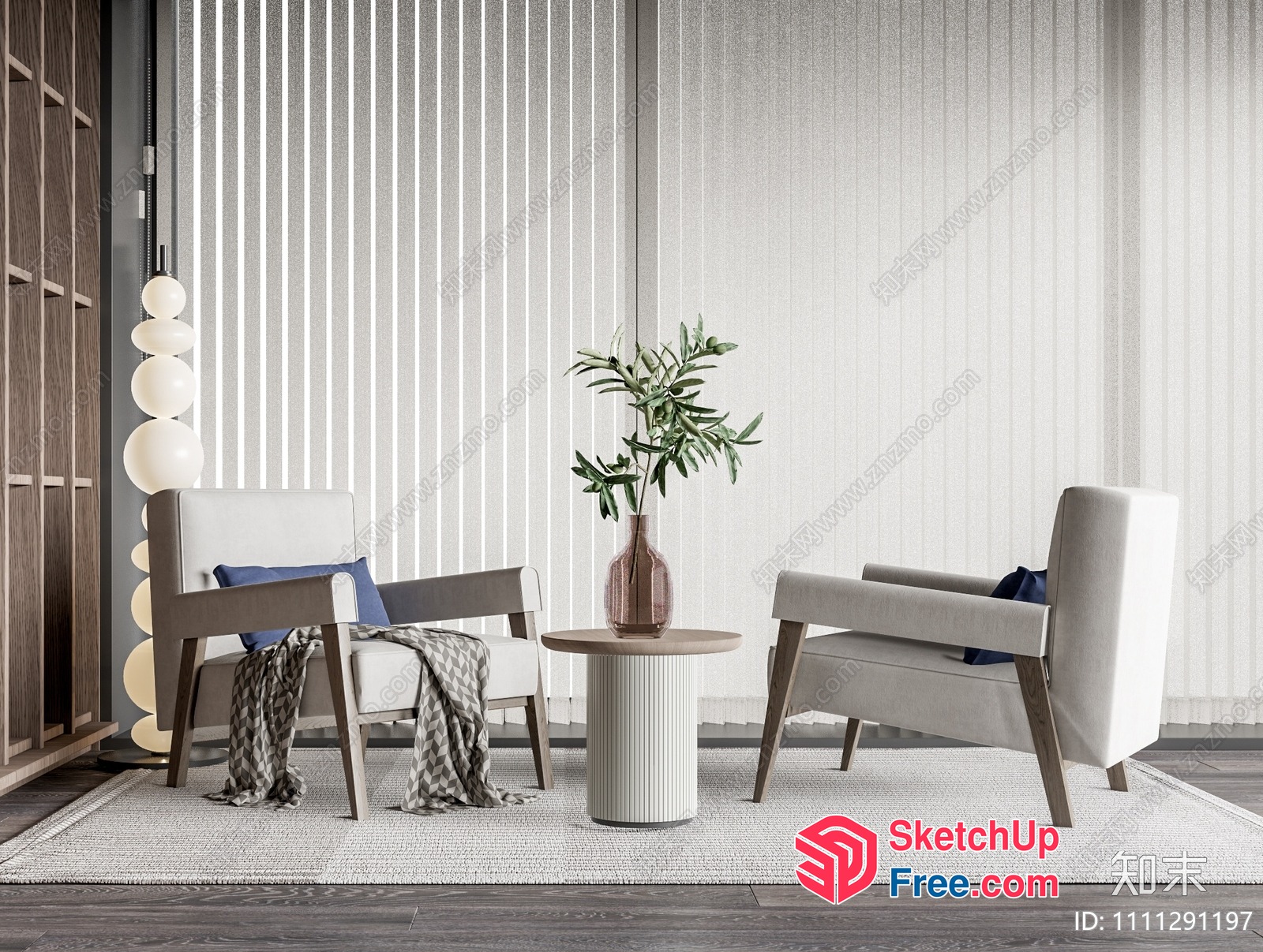 Modern Minimalist Living Room With White And Wood Accents 3D SketchUp File
