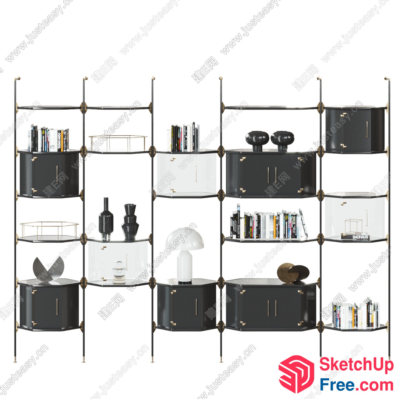 Modern Black And Gold Bookcase 3D SketchUp File
