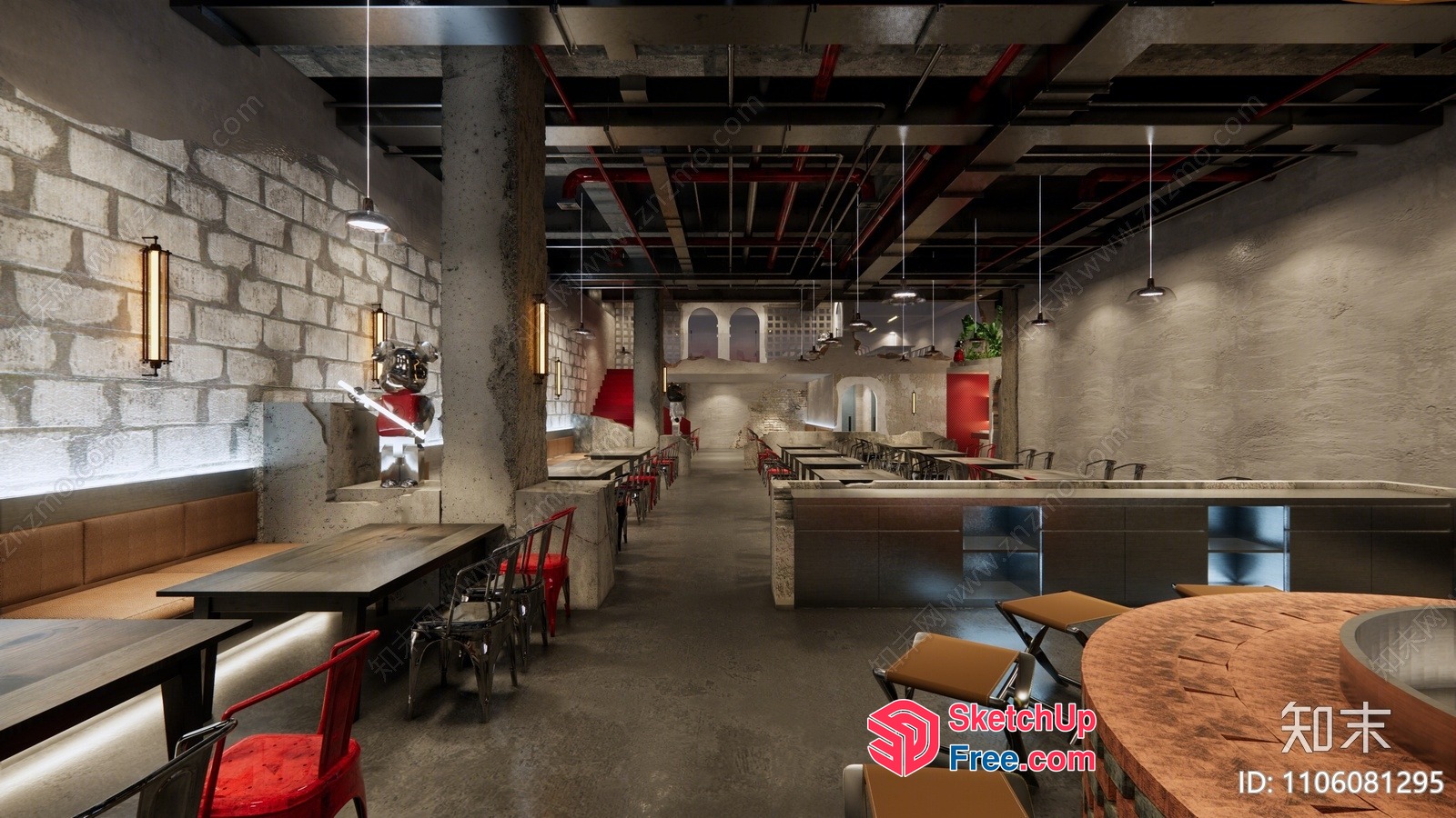 Modern Industrial Restaurant Interior 3D SketchUp File