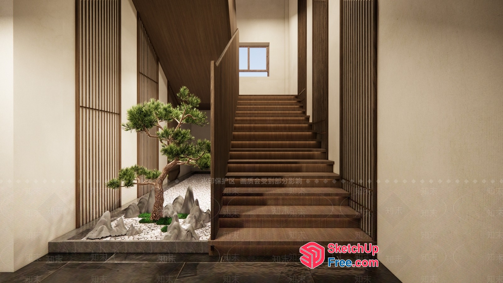 Japanese-Style Staircase With Elegant Garden 3D SketchUp File