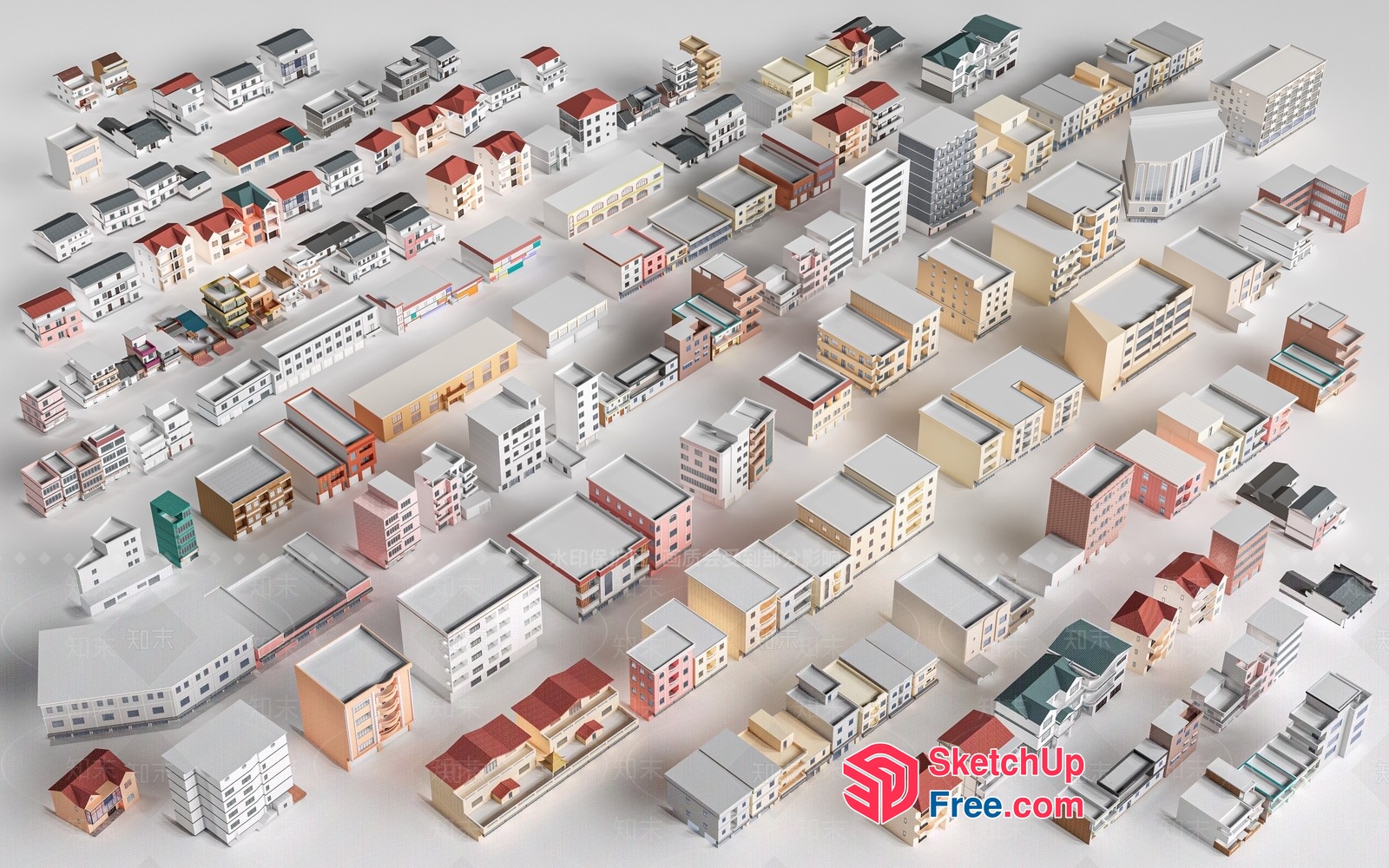 3D Model Of A City Block With Various Buildings 3D SketchUp File