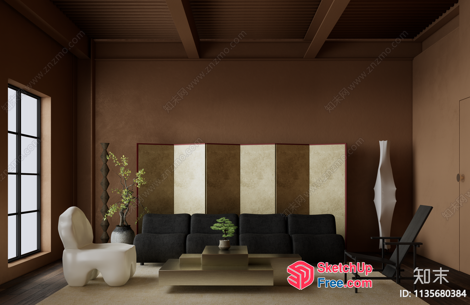 Elegant And Sophisticated Japanese-Style Living Room 3D SketchUp File
